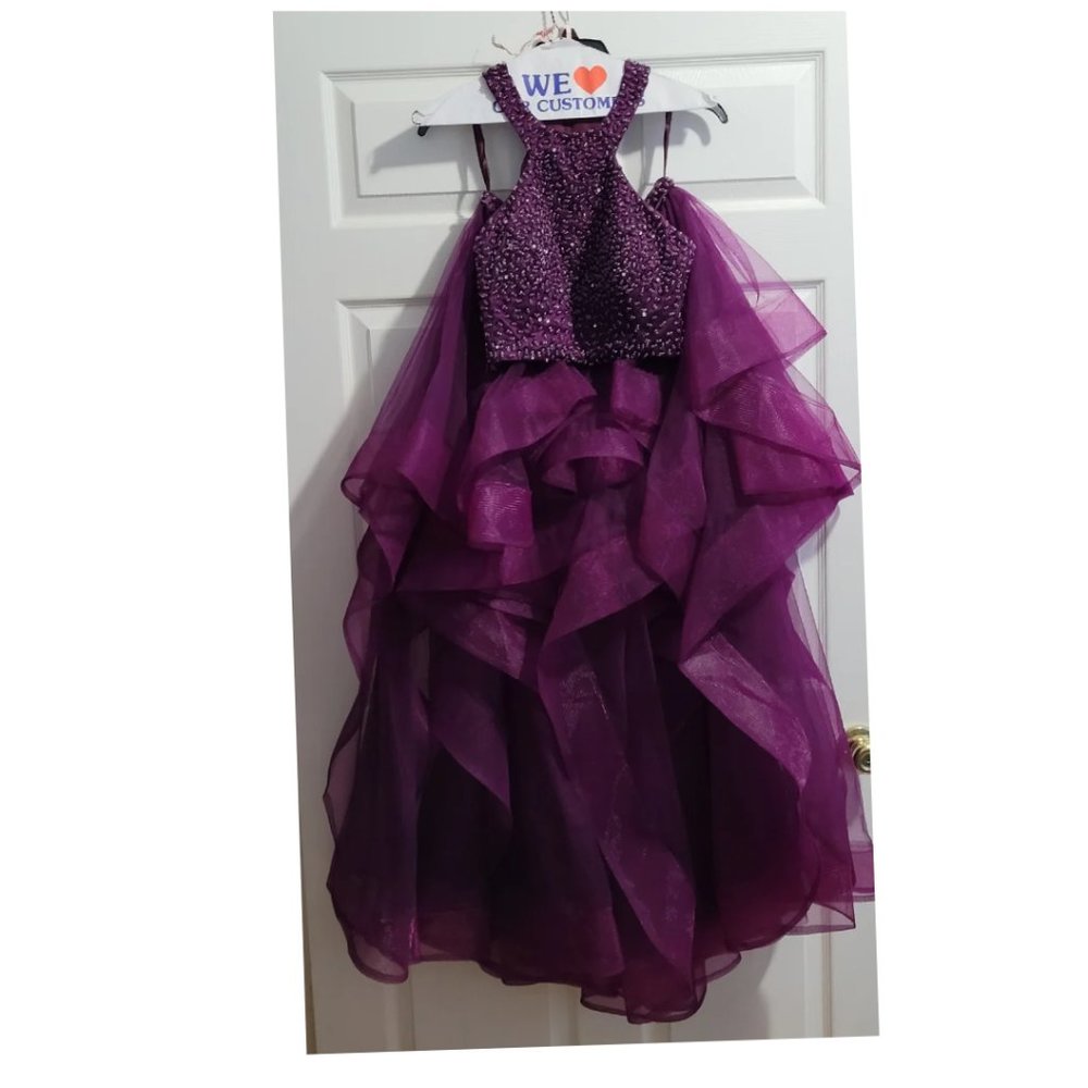 A-Line/Princess Halter Tulle Floor-Length Two Piece Dresses with Beading